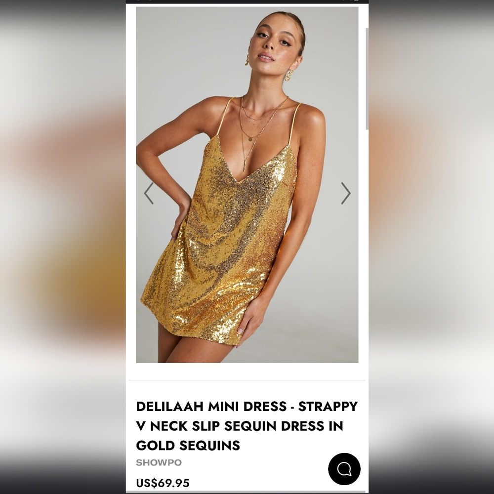 Showpo Gold Sequin Delilaah Mini  Dress Strappy V Neck Slip Dress - Eras